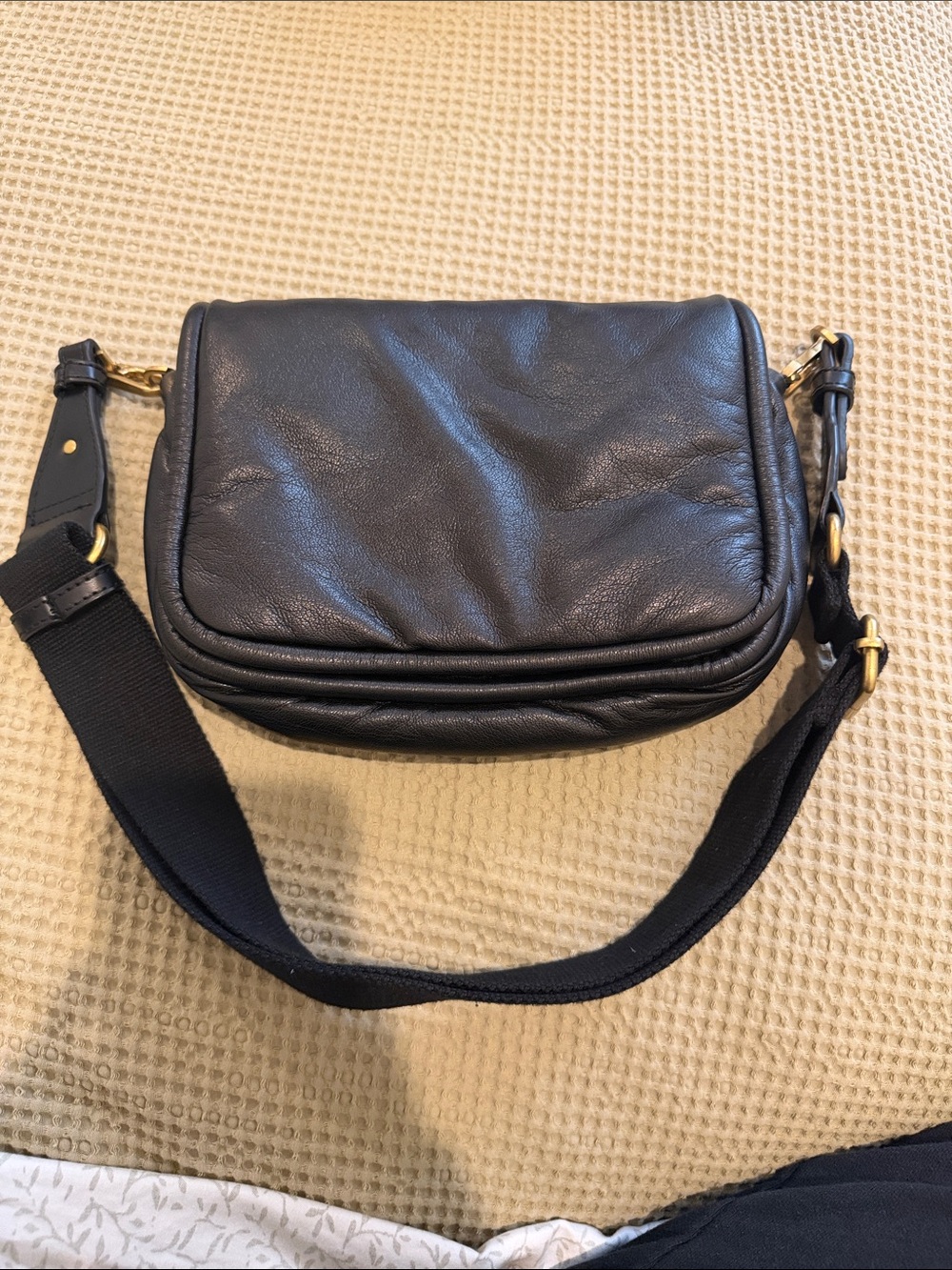 Zara SOFT Black Quilted Crossbody Bag with Wide Strap